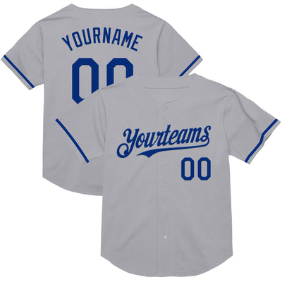 Custom Gray Royal Mesh Authentic Throwback Baseball Jersey