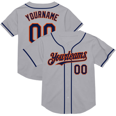 Custom Gray Navy-Orange Mesh Authentic Throwback Baseball Jersey