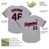 Custom Gray Navy-Red Mesh Authentic Throwback Baseball Jersey