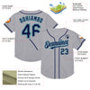 Custom Gray Navy-Teal Mesh Authentic Throwback Baseball Jersey