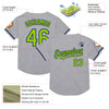 Custom Gray Neon Green-Navy Mesh Authentic Throwback Baseball Jersey