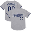 Custom Gray Navy-White Mesh Authentic Throwback Baseball Jersey