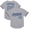 Custom Gray Light Blue-Black Mesh Authentic Throwback Baseball Jersey