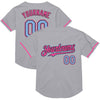 Custom Gray Light Blue Black-Pink Mesh Authentic Throwback Baseball Jersey