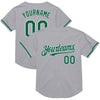 Custom Gray Kelly Green-Black Mesh Authentic Throwback Baseball Jersey