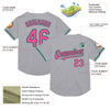 Custom Gray Pink-Kelly Green Mesh Authentic Throwback Baseball Jersey