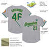 Custom Gray Kelly Green-Old Gold Mesh Authentic Throwback Baseball Jersey