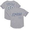 Custom Gray White-Navy Mesh Authentic Throwback Baseball Jersey