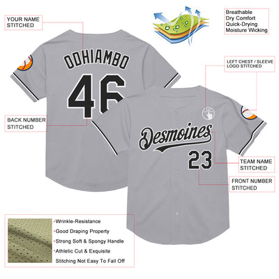 Custom Gray Black-White Mesh Authentic Throwback Baseball Jersey