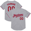 Custom Gray Red-Light Blue Mesh Authentic Throwback Baseball Jersey