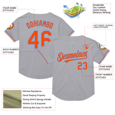 Custom Gray Orange-Powder Blue Mesh Authentic Throwback Baseball Jersey