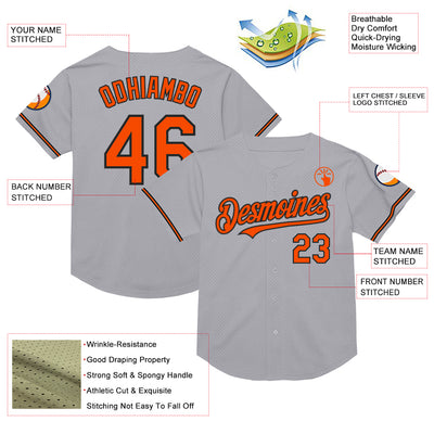 Custom Gray Orange-Black Mesh Authentic Throwback Baseball Jersey