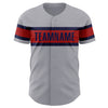 Custom Gray Navy-Red Authentic Baseball Jersey