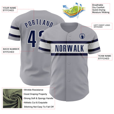 Custom Gray Navy-White Authentic Baseball Jersey