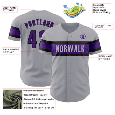 Custom Gray Purple-Black Authentic Baseball Jersey