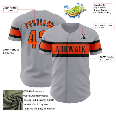 Custom Gray Orange-Black Authentic Baseball Jersey