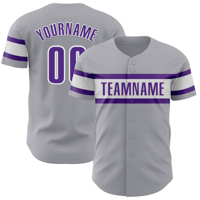 Custom Gray Purple-White Authentic Baseball Jersey