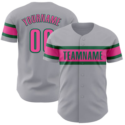 Custom Gray Pink-Kelly Green Authentic Baseball Jersey