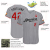 Custom Gray Black Pinstripe Red-White Authentic Baseball Jersey