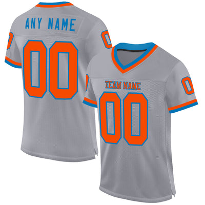 Custom Gray Orange-Blue Mesh Authentic Throwback Football Jersey