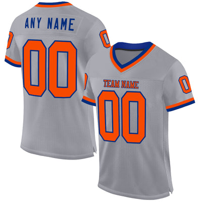 Custom Gray Orange-Royal Mesh Authentic Throwback Football Jersey