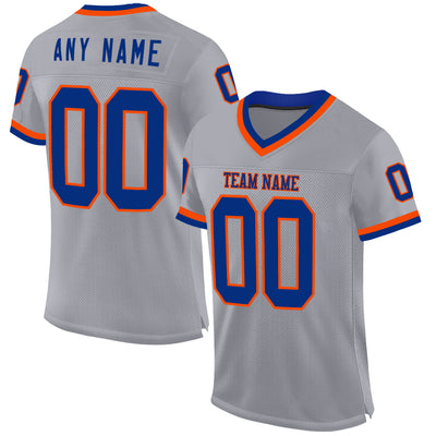 Custom Gray Royal-Orange Mesh Authentic Throwback Football Jersey