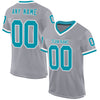 Custom Gray Teal-White Mesh Authentic Throwback Football Jersey