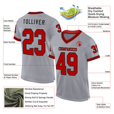 Custom Gray Red-Black Mesh Authentic Throwback Football Jersey