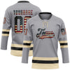 Custom Gray Vintage USA Flag Black-Cream Hockey Lace Neck Jersey