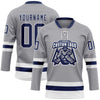 Custom Gray Navy-White Hockey Lace Neck Jersey