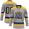 Custom Gray Navy-Gold Hockey Lace Neck Jersey