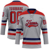 Custom Gray Red-Navy Hockey Lace Neck Jersey