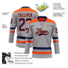 Custom Gray Navy-Orange Hockey Lace Neck Jersey