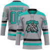 Custom Gray Aqua-Black Hockey Lace Neck Jersey