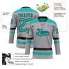 Custom Gray Aqua-Black Hockey Lace Neck Jersey