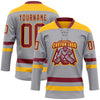 Custom Gray Crimson-Gold Hockey Lace Neck Jersey