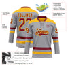 Custom Gray Crimson-Gold Hockey Lace Neck Jersey