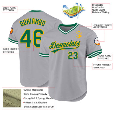 Custom Gray Kelly Green-Gold Authentic Throwback Baseball Jersey