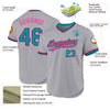 Custom Gray Teal Black-Pink Authentic Throwback Baseball Jersey