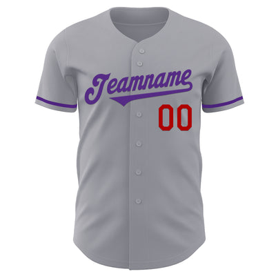 Custom Gray Purple-Red Authentic Baseball Jersey