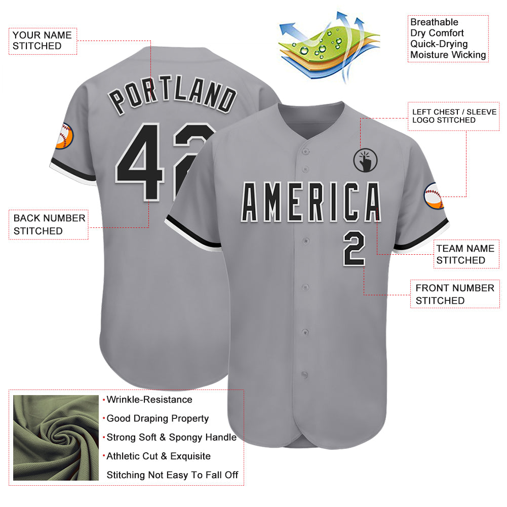 Custom Gray Black-White Authentic Baseball Jersey