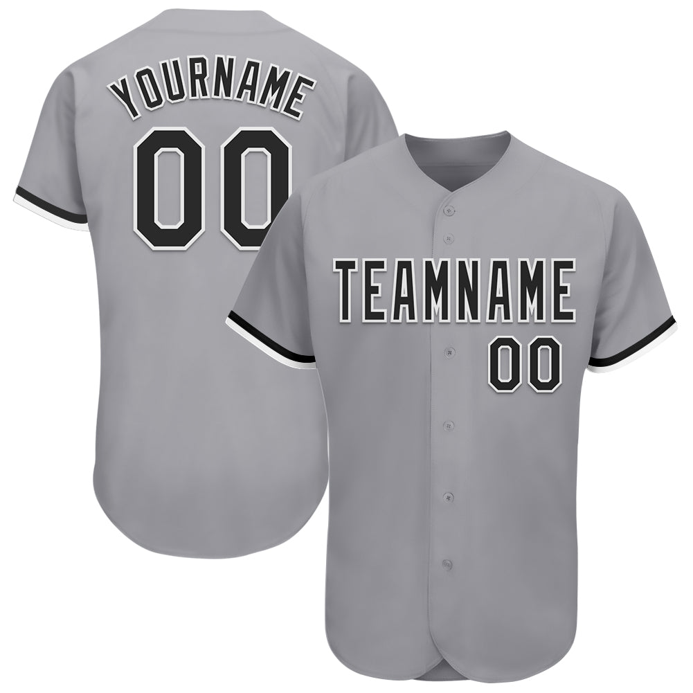 Custom Gray Black-White Authentic Baseball Jersey