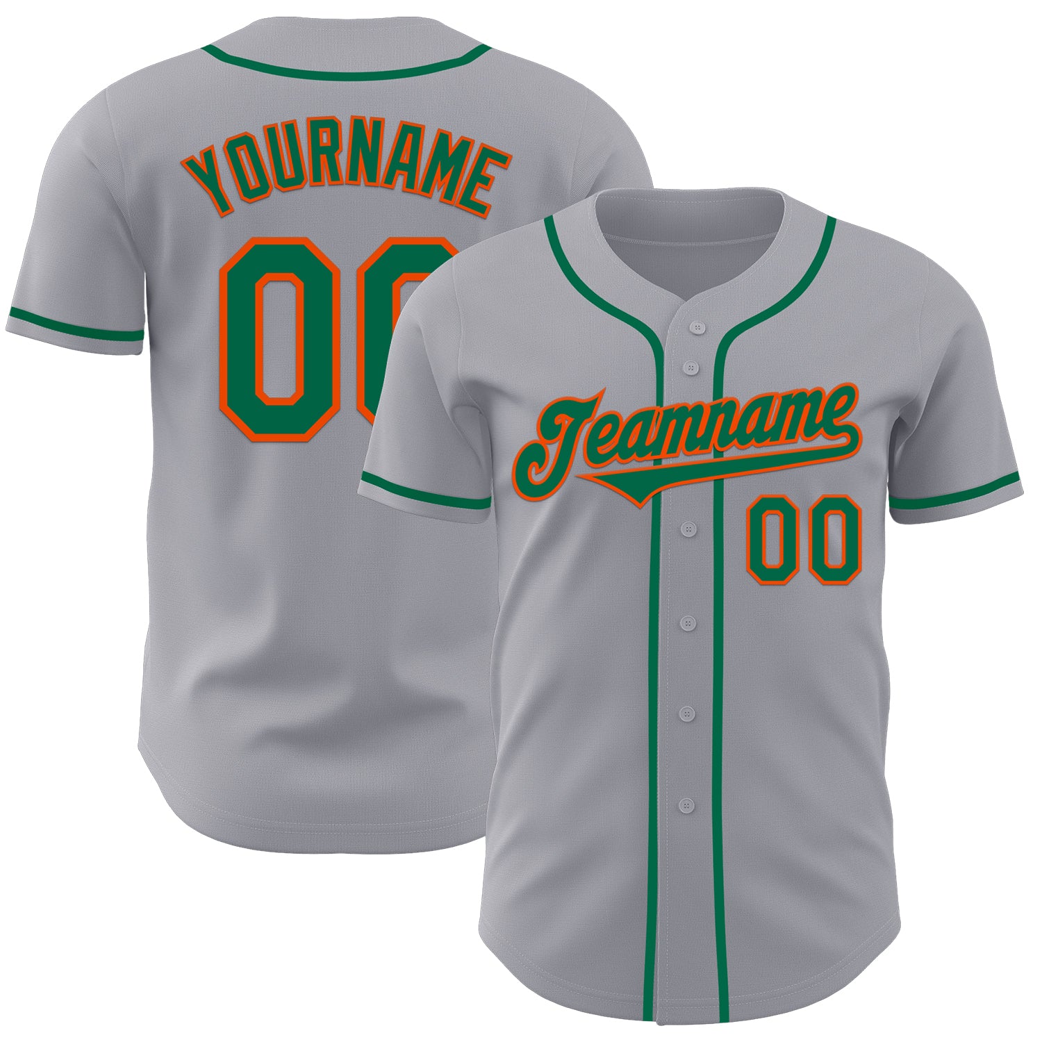 Custom Gray Kelly Green-Orange Authentic Baseball Jersey