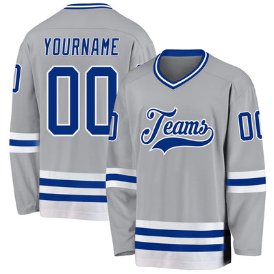 Custom Gray Royal-White Hockey Jersey