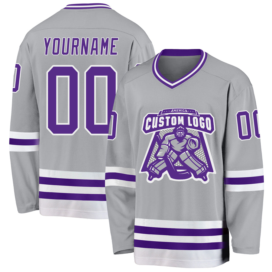 Custom Gray Purple-White Hockey Jersey