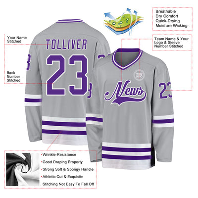 Custom Gray Purple-White Hockey Jersey