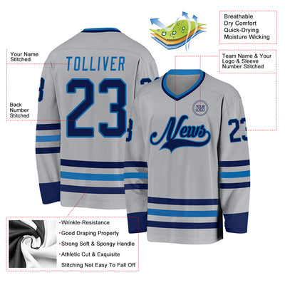 Custom Gray Navy-Blue Hockey Jersey