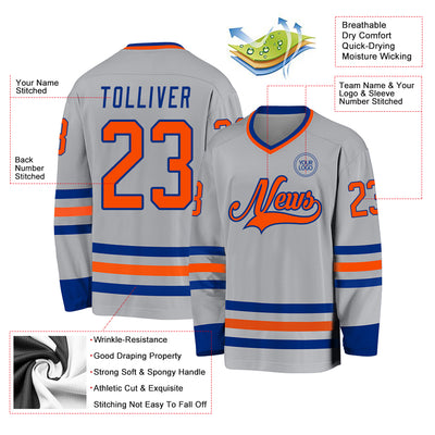 Custom Gray Orange-Royal Hockey Jersey