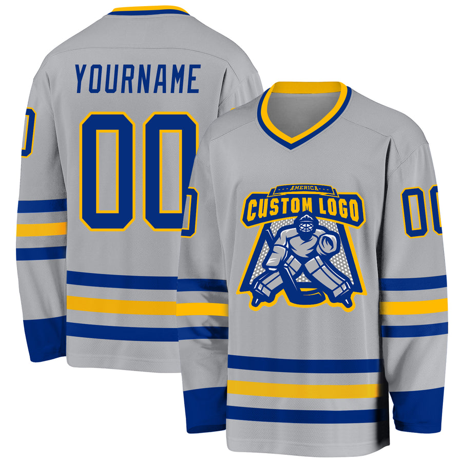 Custom Gray Royal-Gold Hockey Jersey