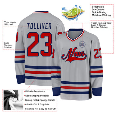 Custom Gray Red-Navy Hockey Jersey